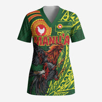 Proud of Manu'a Islands Scrub Top Rooster and Polynesian Art Wing Style - Polynesian Pride