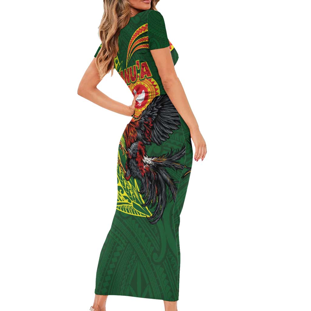 Proud of Manu'a Islands Short Sleeve Bodycon Dress Rooster and Polynesian Art Wing Style