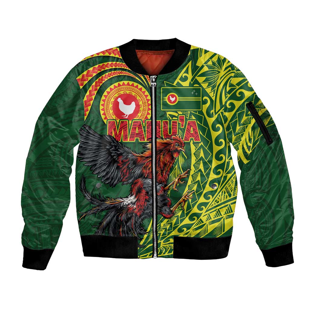 Proud of Manu'a Islands Sleeve Zip Bomber Jacket Rooster and Polynesian Art Wing Style LT03 Unisex Green - Polynesian Pride