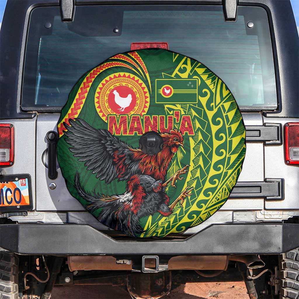 Proud of Manu'a Islands Spare Tire Cover Rooster and Polynesian Art Wing Style