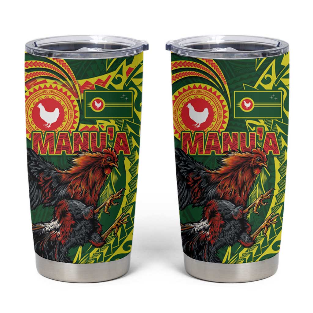 Proud of Manu'a Islands Tumbler Cup Rooster and Polynesian Art Wing Style LT03 Green - Polynesian Pride