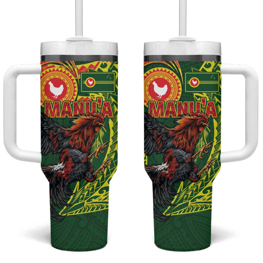 Proud of Manu'a Islands Tumbler With Handle Rooster and Polynesian Art Wing Style LT03 One Size: 40 oz Green - Polynesian Pride