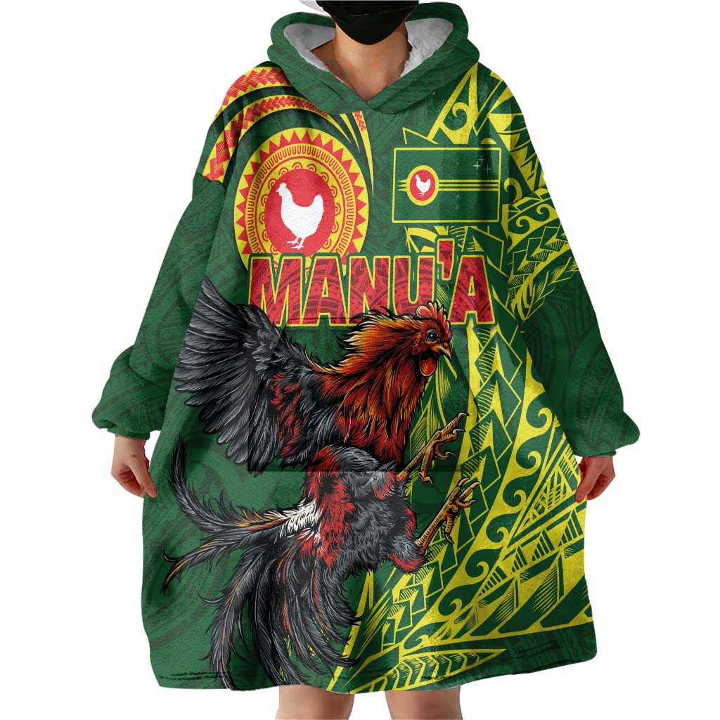 Proud of Manu'a Islands Wearable Blanket Hoodie Rooster and Polynesian Art Wing Style
