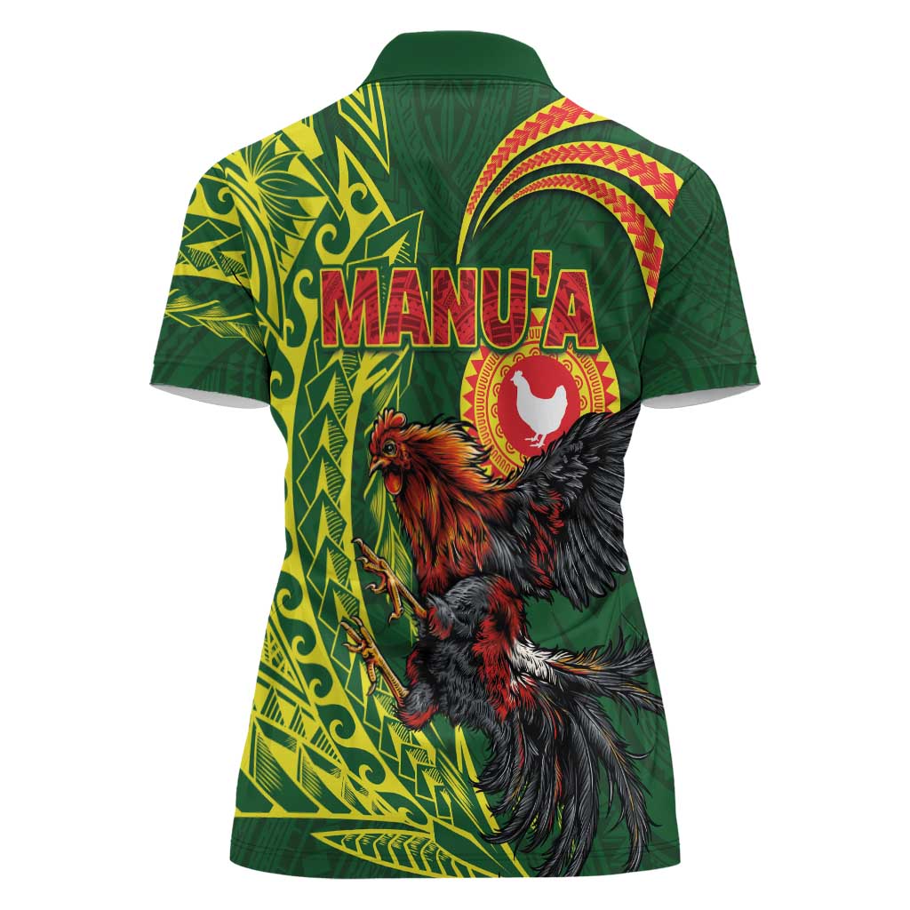 Proud of Manu'a Islands Women Polo Shirt Rooster and Polynesian Art Wing Style