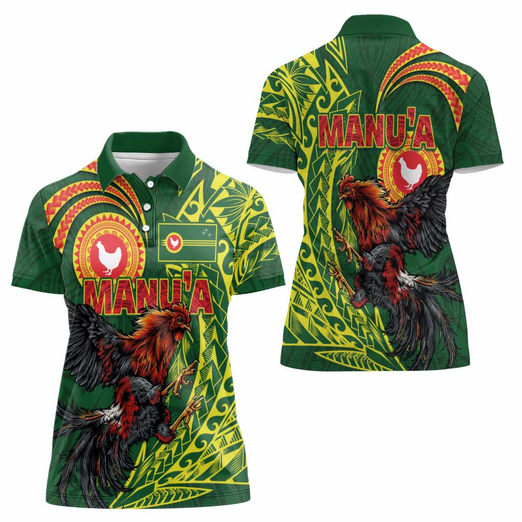 Proud of Manu'a Islands Women Polo Shirt Rooster and Polynesian Art Wing Style