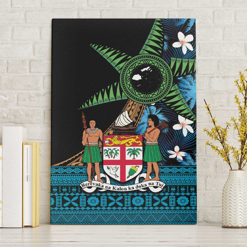 Fiji Day Canvas Wall Art Palm Tree With Plumeria Tapa Tribal Pattern