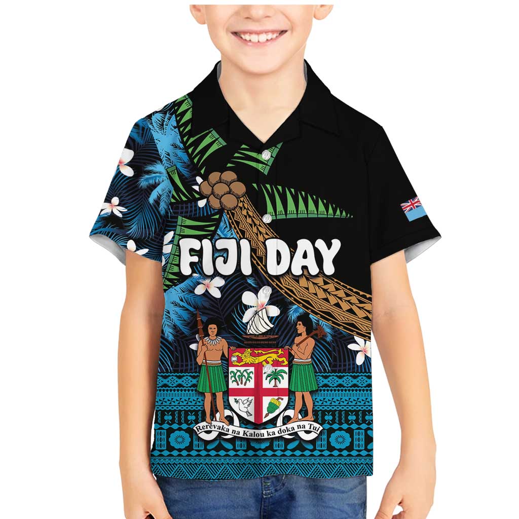 Fiji Day Family Matching Mermaid Dress and Hawaiian Shirt Palm Tree With Plumeria Tapa Tribal Pattern