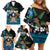 Fiji Day Family Matching Off Shoulder Short Dress and Hawaiian Shirt Palm Tree With Plumeria Tapa Tribal Pattern