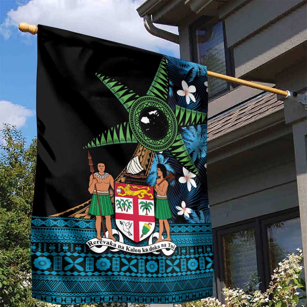 Fiji Day Garden Flag Palm Tree With Plumeria Tapa Tribal Pattern LT03 - Polynesian Pride
