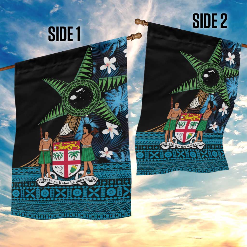 Fiji Day Garden Flag Palm Tree With Plumeria Tapa Tribal Pattern LT03 - Polynesian Pride