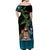 Fiji Day Off Shoulder Maxi Dress Palm Tree With Plumeria Tapa Tribal Pattern