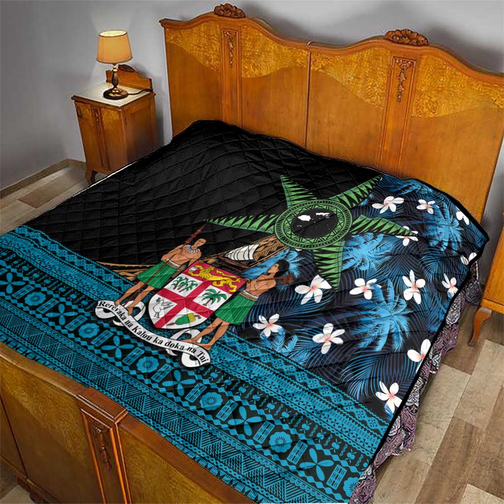Fiji Day Quilt Palm Tree With Plumeria Tapa Tribal Pattern LT03 - Polynesian Pride