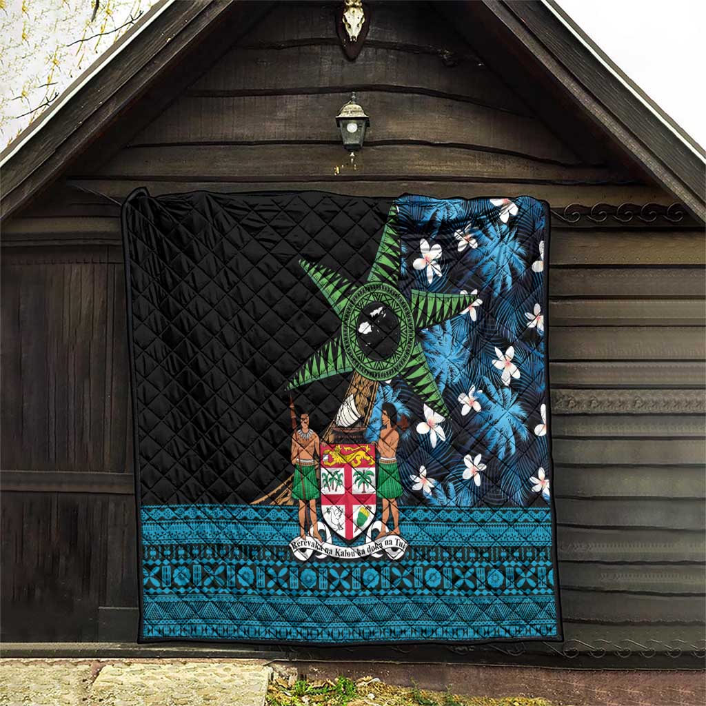Fiji Day Quilt Palm Tree With Plumeria Tapa Tribal Pattern LT03 - Polynesian Pride
