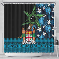 Fiji Day Shower Curtain Palm Tree With Plumeria Tapa Tribal Pattern