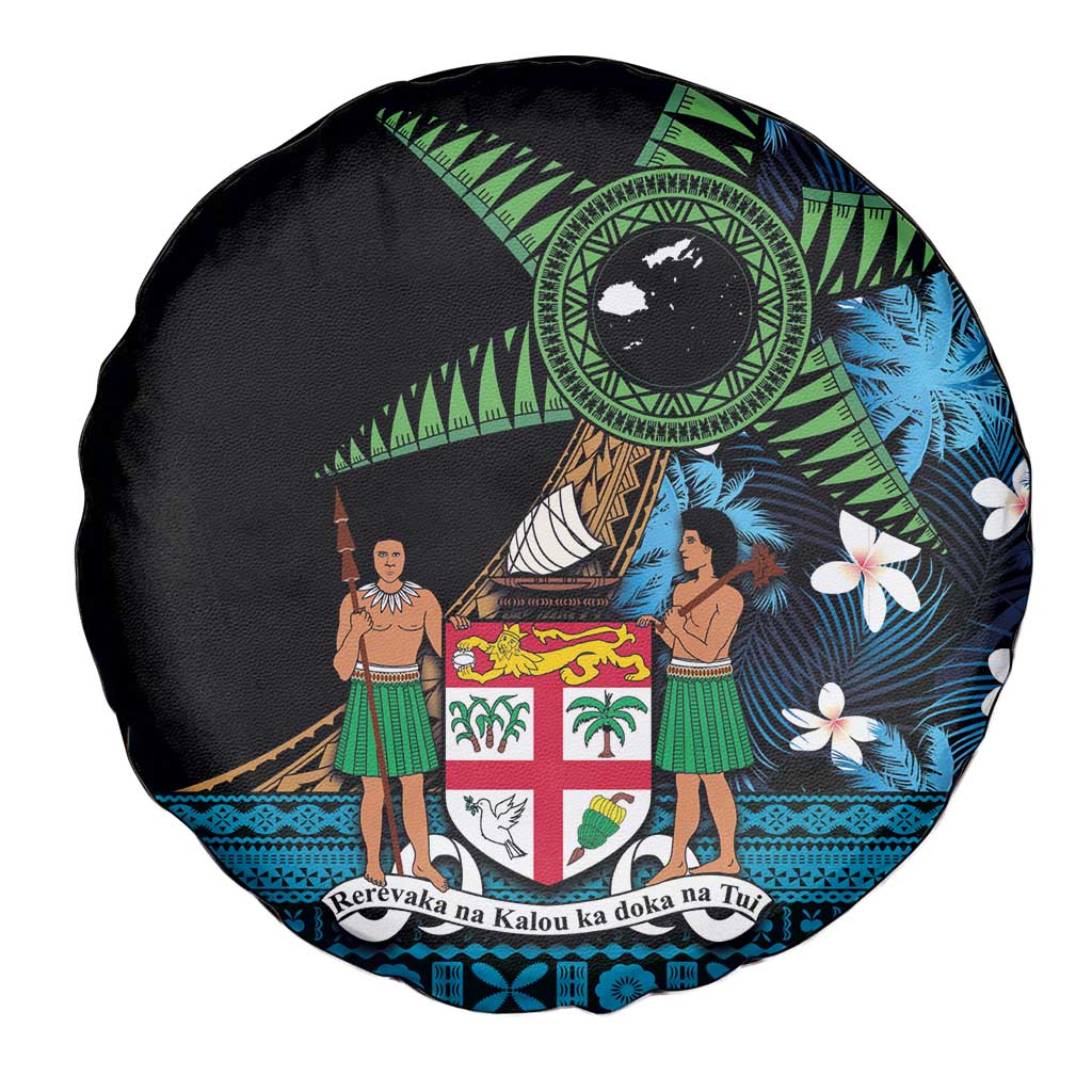 Fiji Day Spare Tire Cover Palm Tree With Plumeria Tapa Tribal Pattern