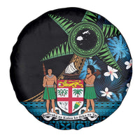 Fiji Day Spare Tire Cover Palm Tree With Plumeria Tapa Tribal Pattern
