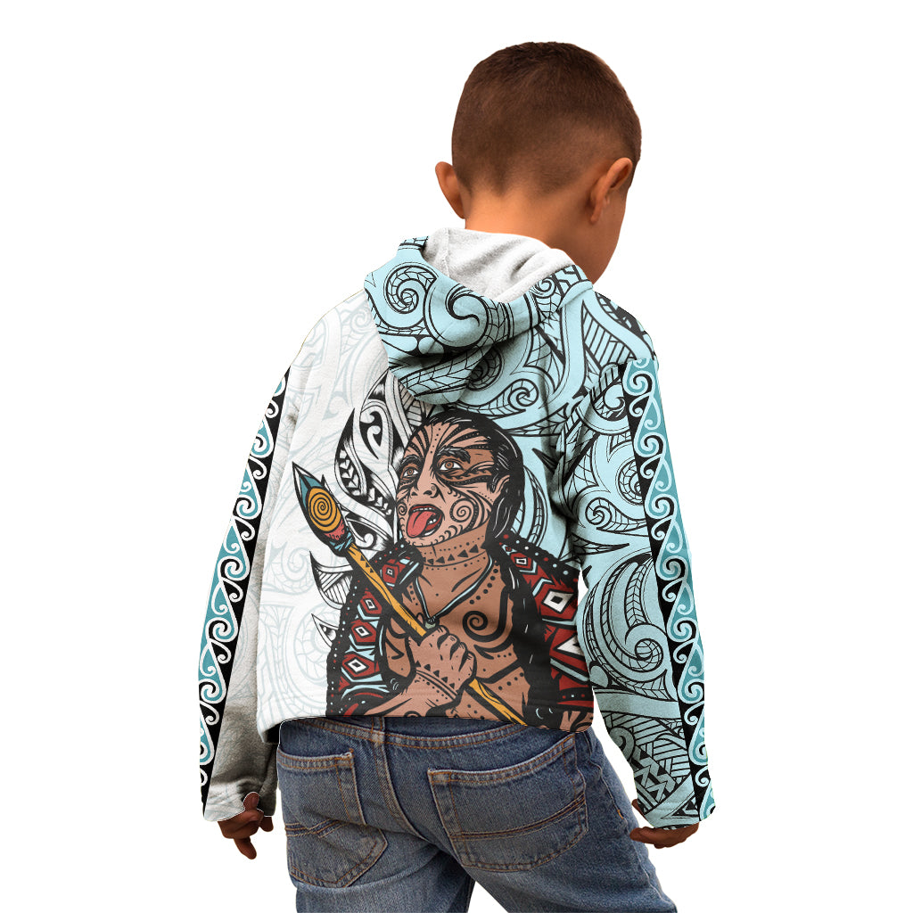 Maori Warrior Kid Hoodie Silver Fern New Zealand Map With Kowhaiwhai Pattern LT03 - Polynesian Pride