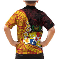 Tonga Culture Family Matching Mermaid Dress and Hawaiian Shirt Ngatu Pattern with Plumeria and Hibiscus