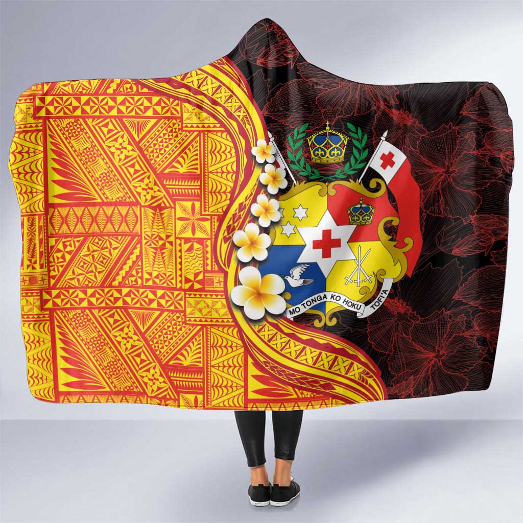 Tonga Culture Hooded Blanket Ngatu Pattern with Plumeria and Hibiscus