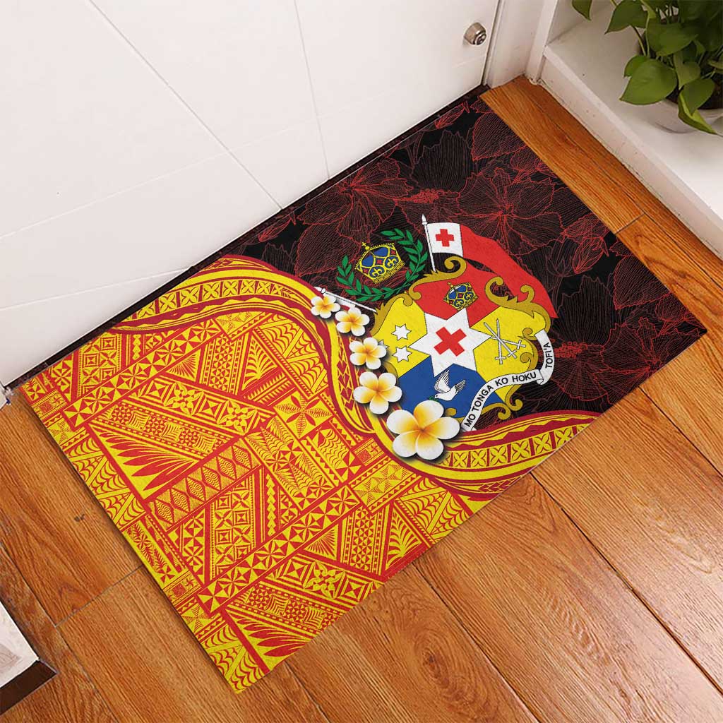 Tonga Culture Rubber Doormat Ngatu Pattern with Plumeria and Hibiscus