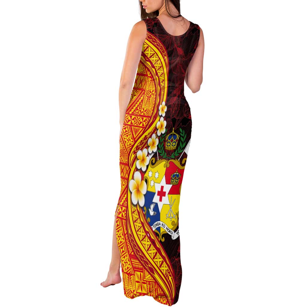 Tonga Culture Tank Maxi Dress Ngatu Pattern with Plumeria and Hibiscus