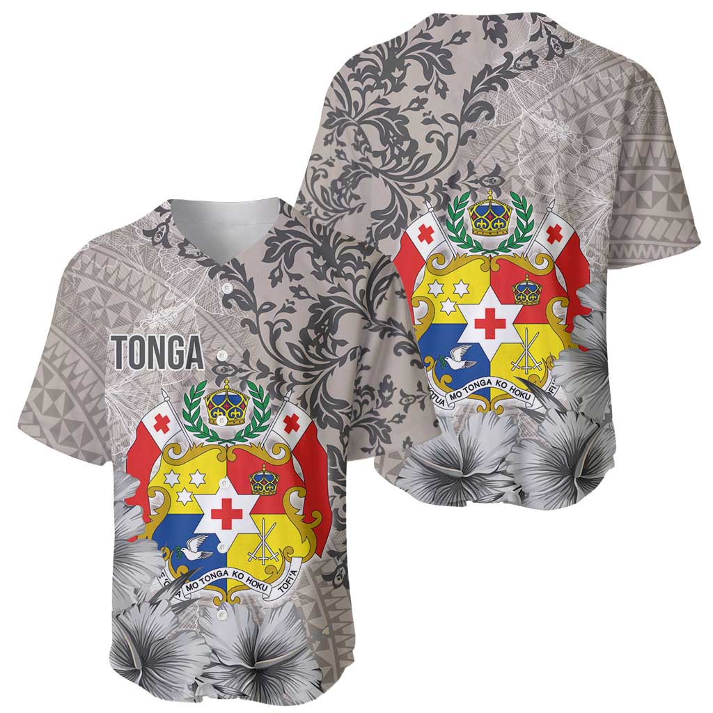 Tonga Culture Baseball Jersey Ngatu Pattern and Blooming Hibiscus