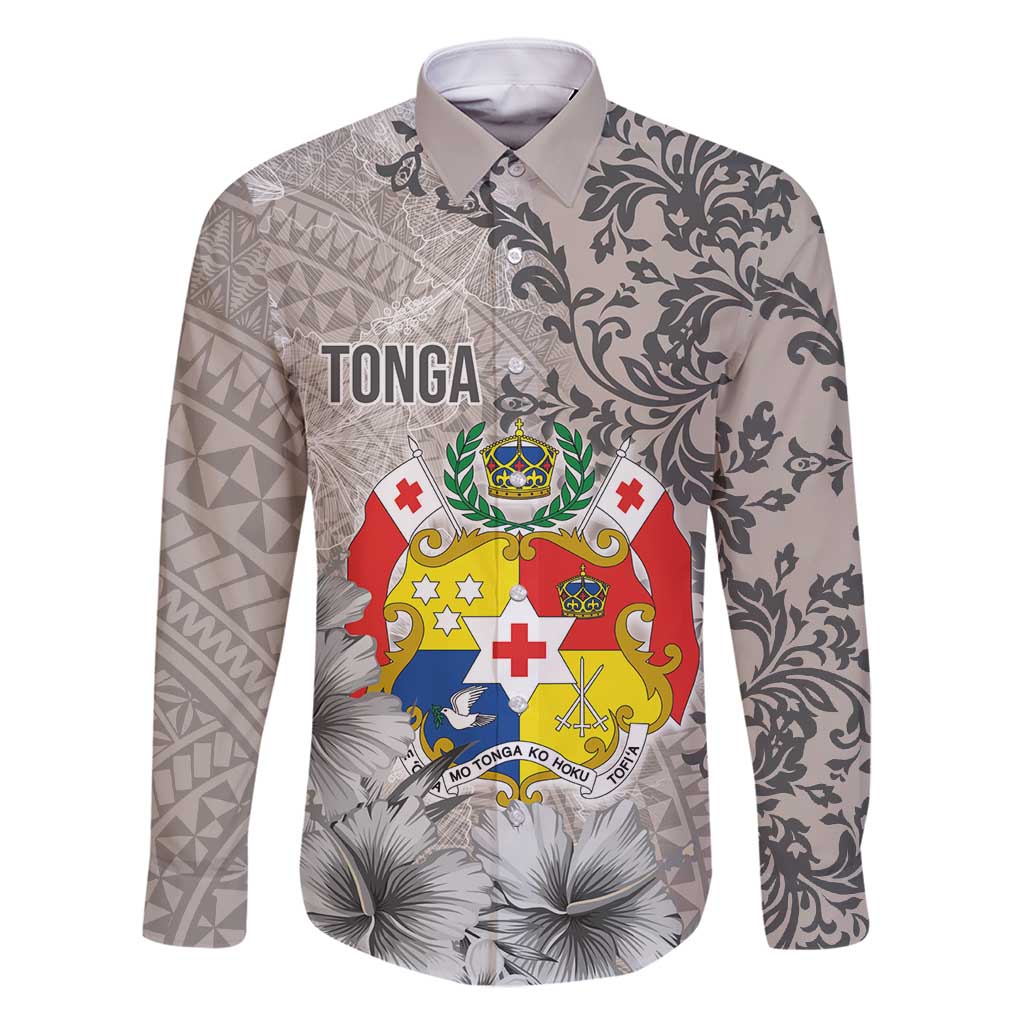 Tonga Culture Family Matching Long Sleeve Bodycon Dress and Hawaiian Shirt Ngatu Pattern and Blooming Hibiscus