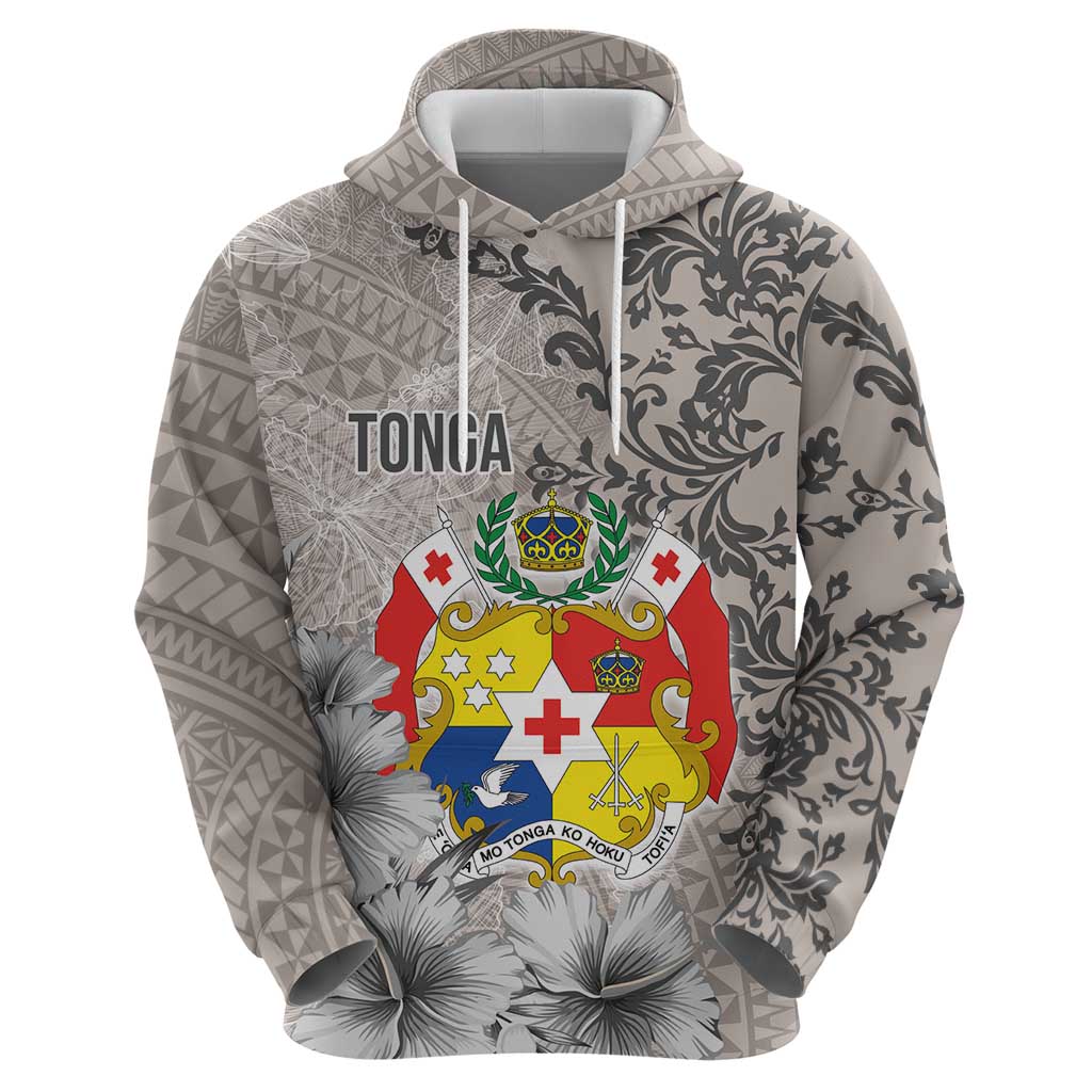 Tonga Culture Hoodie Ngatu Pattern and Blooming Hibiscus
