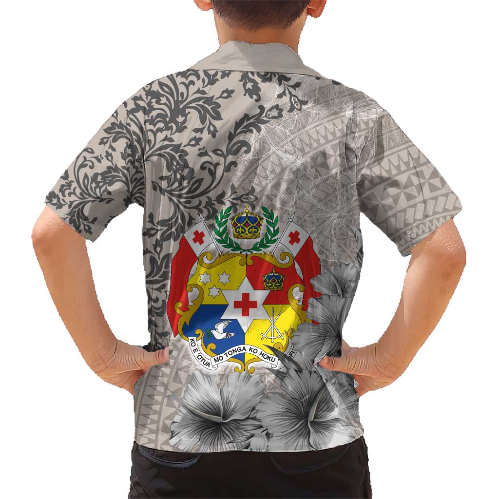 Tonga Culture Kid Hawaiian Shirt Ngatu Pattern and Blooming Hibiscus