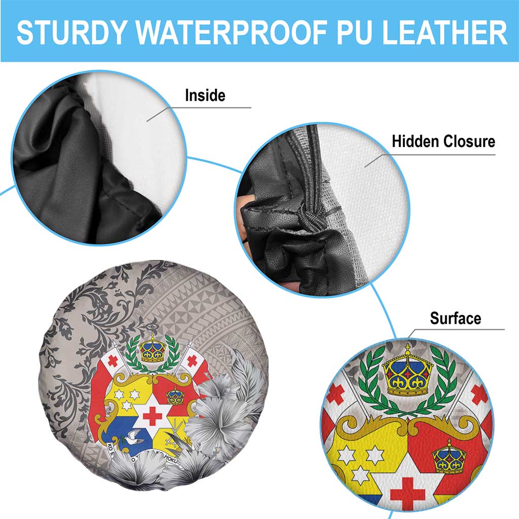 Tonga Culture Spare Tire Cover Ngatu Pattern and Blooming Hibiscus