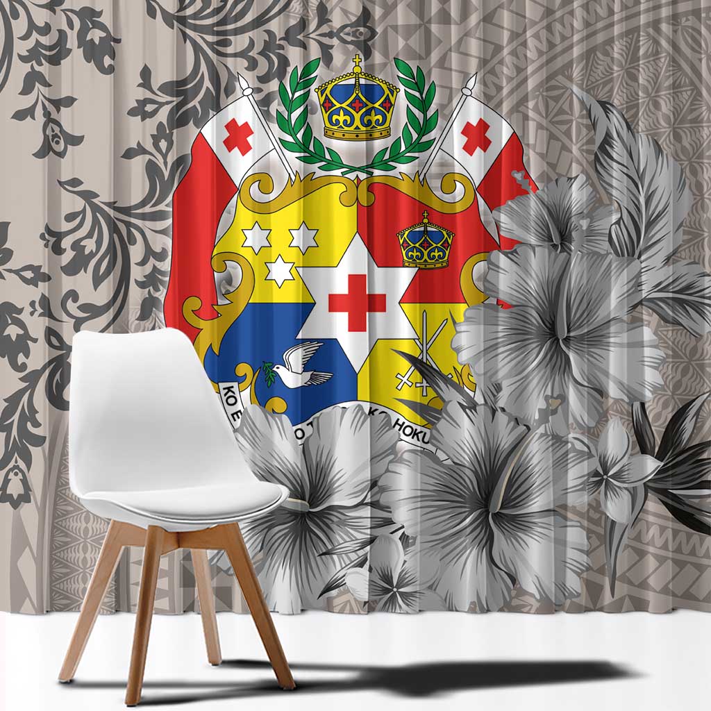 Tonga Culture Window Curtain Ngatu Pattern and Blooming Hibiscus