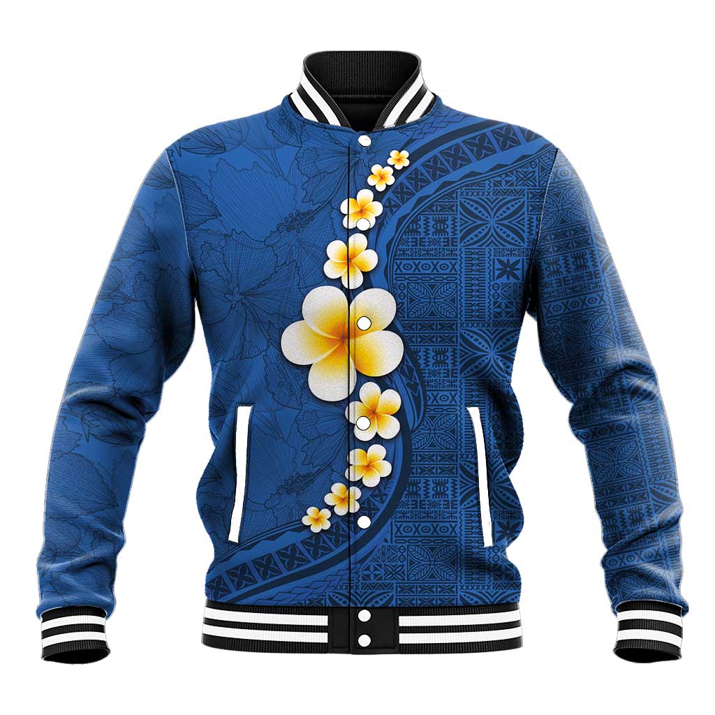 Polynesian Hibiscus and Plumeria with Tapa Pattern Baseball Jacket Blue Color LT03 Unisex Blue - Polynesian Pride