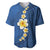 Polynesian Hibiscus and Plumeria with Tapa Pattern Baseball Jersey Blue Color