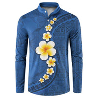 Polynesian Hibiscus and Plumeria with Tapa Pattern Button Sweatshirt Blue Color