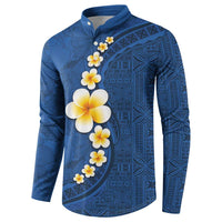 Polynesian Hibiscus and Plumeria with Tapa Pattern Button Sweatshirt Blue Color