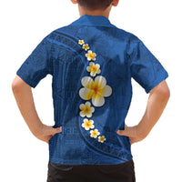 Polynesian Hibiscus and Plumeria with Tapa Pattern Family Matching Puletasi and Hawaiian Shirt Blue Color LT03 - Polynesian Pride