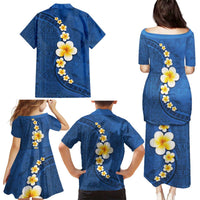 Polynesian Hibiscus and Plumeria with Tapa Pattern Family Matching Puletasi and Hawaiian Shirt Blue Color LT03 - Polynesian Pride