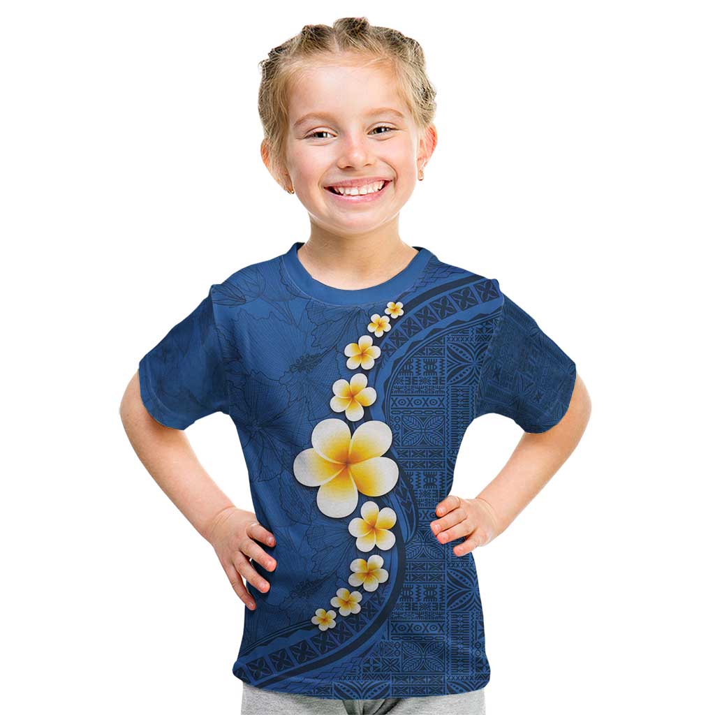Polynesian Hibiscus and Plumeria with Tapa Pattern Kid T Shirt Blue Color LT03 Blue - Polynesian Pride