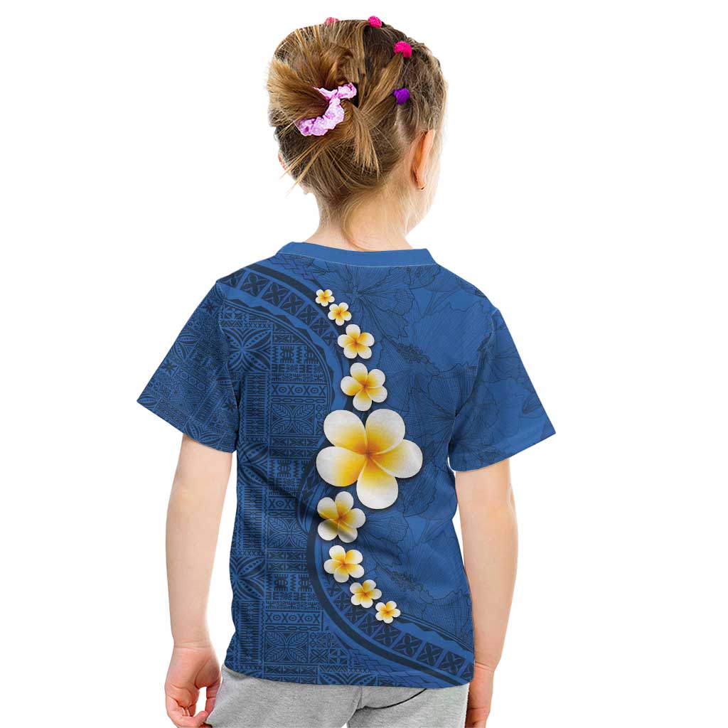 Polynesian Hibiscus and Plumeria with Tapa Pattern Kid T Shirt Blue Color LT03 - Polynesian Pride