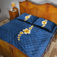 Polynesian Hibiscus and Plumeria with Tapa Pattern Quilt Bed Set Blue Color