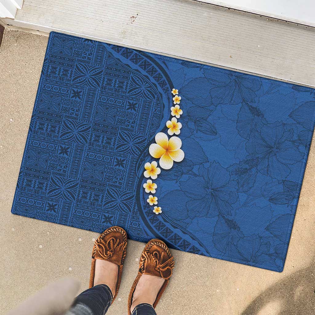 Polynesian Hibiscus and Plumeria with Tapa Pattern Rubber Doormat Blue Color LT03 - Polynesian Pride