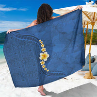 Polynesian Hibiscus and Plumeria with Tapa Pattern Sarong Blue Color