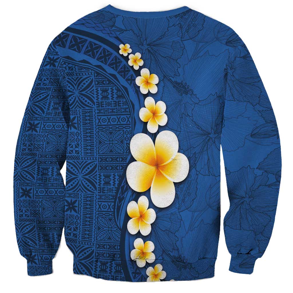 Polynesian Hibiscus and Plumeria with Tapa Pattern Sweatshirt Blue Color