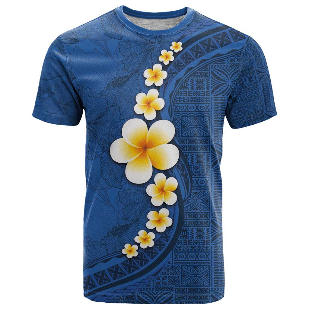 Polynesian Hibiscus and Plumeria with Tapa Pattern T Shirt Blue Color LT03 Blue - Polynesian Pride