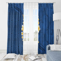 Polynesian Hibiscus and Plumeria with Tapa Pattern Window Curtain Blue Color