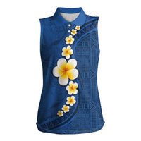 Polynesian Hibiscus and Plumeria with Tapa Pattern Women Sleeveless Polo Shirt Blue Color LT03 Female Blue - Polynesian Pride