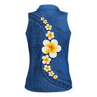 Polynesian Hibiscus and Plumeria with Tapa Pattern Women Sleeveless Polo Shirt Blue Color LT03 - Polynesian Pride
