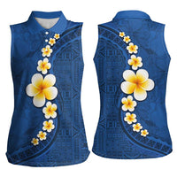 Polynesian Hibiscus and Plumeria with Tapa Pattern Women Sleeveless Polo Shirt Blue Color LT03 - Polynesian Pride