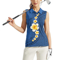 Polynesian Hibiscus and Plumeria with Tapa Pattern Women Sleeveless Polo Shirt Blue Color LT03 - Polynesian Pride