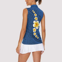Polynesian Hibiscus and Plumeria with Tapa Pattern Women Sleeveless Polo Shirt Blue Color LT03 - Polynesian Pride